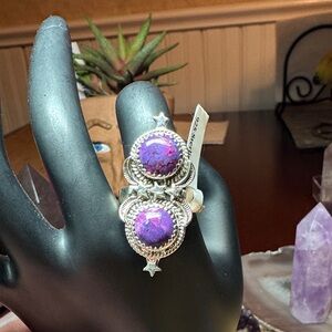 Purple Mohave Turquoise celestial design Sterling Silver Ring